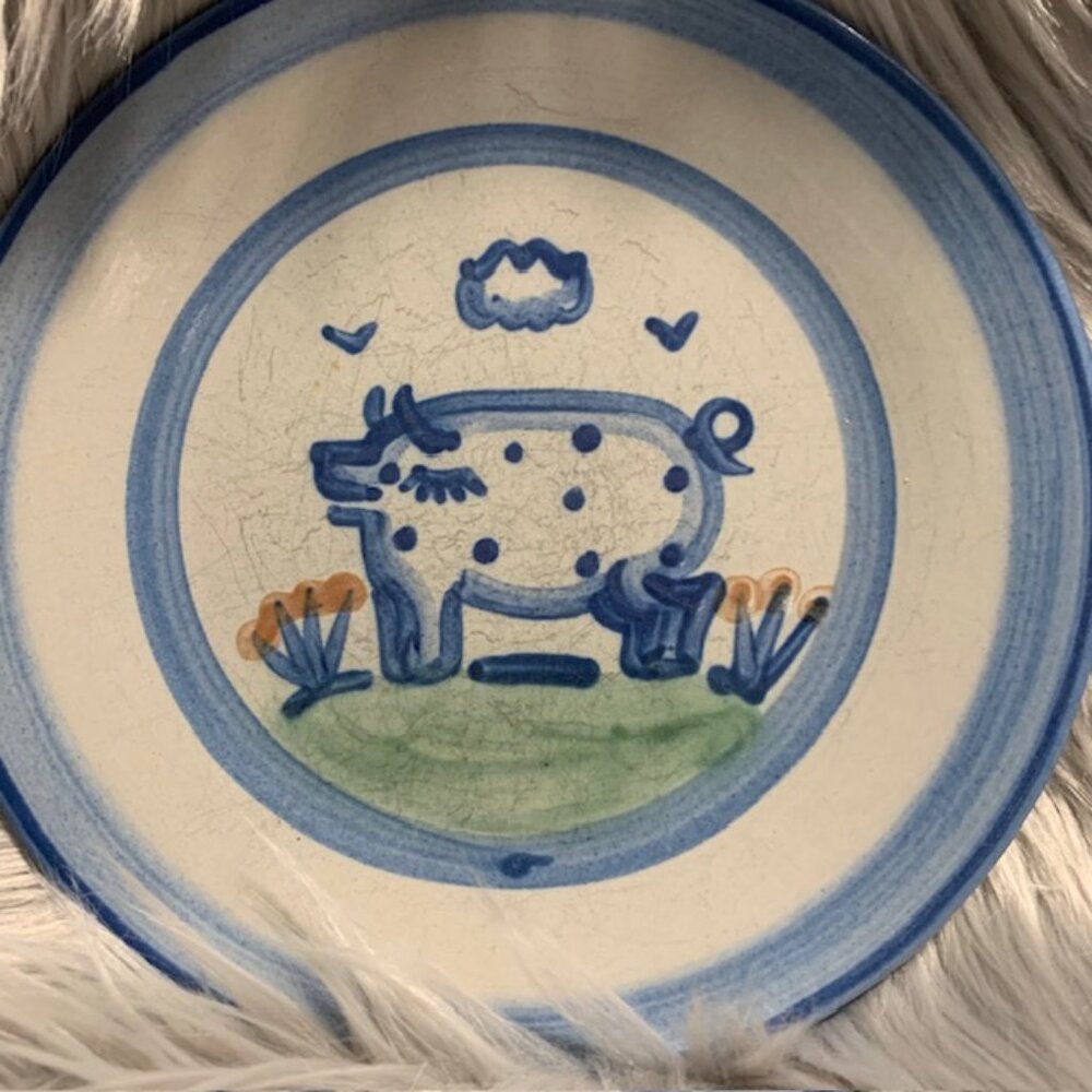 M.A. Hadley Country Scene Blue Collection Pig Salad/Dessert Plate VTG - Picture 1 of 3